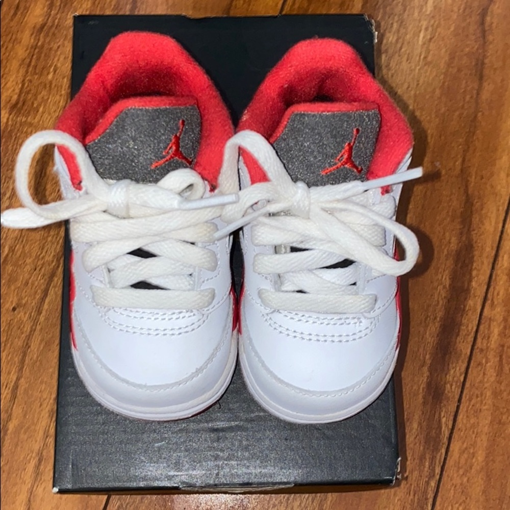 Jordan Kids White and Red Sneakers